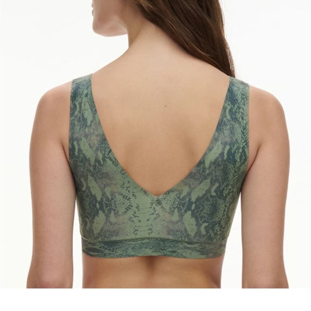 Chantelle Softstretch Padded V-Neck Bra Top Size XS Green Python Snake Print - Picture 4 of 6